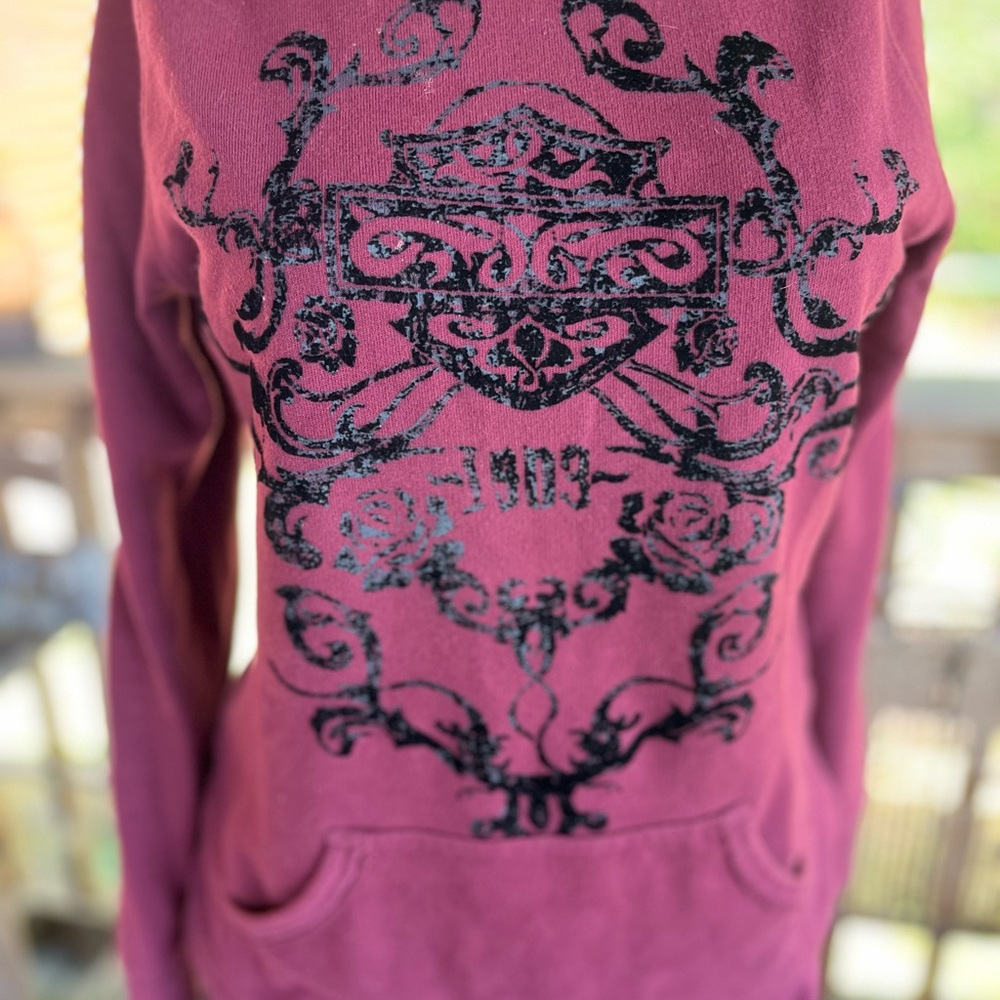Harley-Davidson Burgundy and Black Off-the-Shoulder Sweater